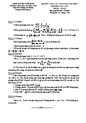 Đề giới thiệu thi tuyển sinh vào THPT môn Toán Lớp 9 - Năm học 2018-2019 - Hoàng Thị Nhung (Có đáp án)