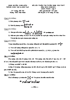 Đề giới thiệu thi tuyển sinh vào THPT môn Toán Lớp 9 - Năm học 2018-2019 - Hoàng Thế Việt (Có đáp án)