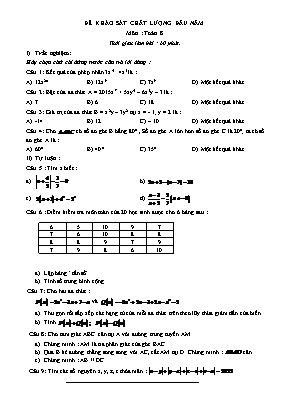Đề khảo sát chất lượng đầu năm môn Toán Khối 8 (Có đáp án)