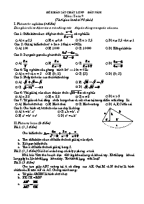 Đề khảo sát chất lượng đầu năm môn Toán Lớp 9 (Có đáp án và biểu điểm)