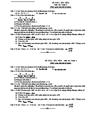 Đề khảo sát chất lượng đầu năm môn Toán Lớp 9 (Có đáp án)