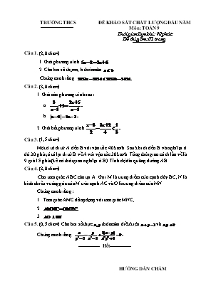 Đề khảo sát chất lượng đầu năm môn Toán Lớp 9 (Có hướng dẫn)