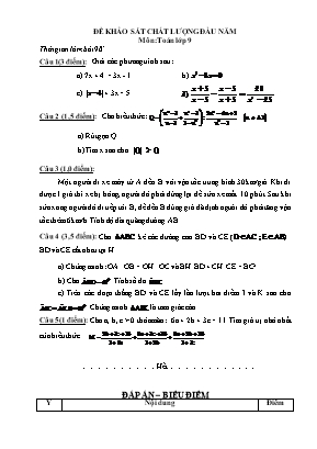 Đề khảo sát chất lượng đầu năm môn Toán Lớp 9 (Kèm đáp án)