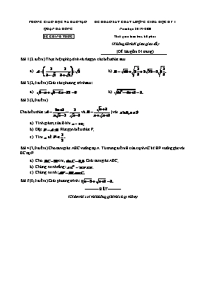 Đề khảo sát chất lượng giữa học kì I môn Toán Lớp 9 - Năm học 2019-2020 - Phòng giáo dục và đào tạo Hà Đông