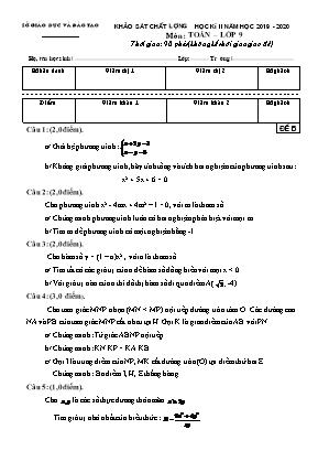 Đề khảo sát chất lượng học kì 2 môn Toán Lớp 9 - Năm học 2019-2020 (Có đáp án)