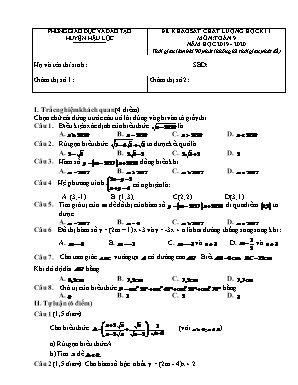 Đề khảo sát chất lượng học kì I môn Toán Lớp 9 - Năm học 2019-2020 - Phòng giáo dục và đào tạo Châu Lộc (Có lời giải)