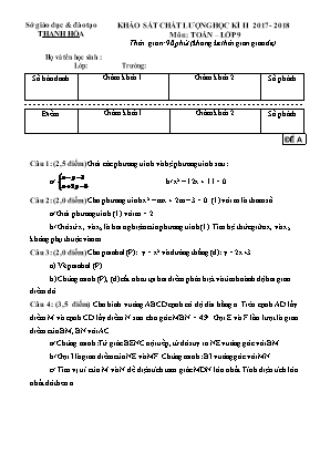 Đề khảo sát chất lượng học kì II môn Toán Lớp 9 - Năm học 2017-2018 - Sở giáo dục và đào tạo Thanh Hóa (Có đáp án)