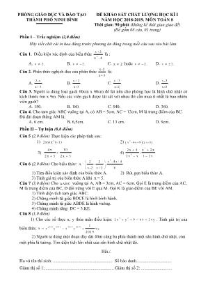 Đề khảo sát chất lượng học kỳ I môn Toán Lớp 8 - Phòng giáo dục và đào tạo thành phố Ninh Bình (Có đáp án)
