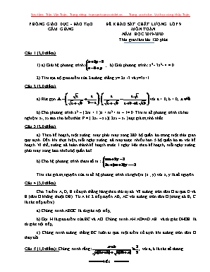 Đề khảo sát chất lượng môn Toán Lớp 9 - Năm học 2019-2020 - Phòng GD và ĐT Cẩm Giàng (Có đáp án)