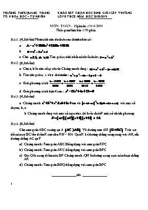 Đề khảo sát học sinh giỏi cấp trường môn Toán Lớp 8 - Năm học 2018-2019 - Trường THCS Quang Trung (Có đáp án)