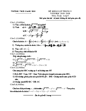 Đề khảo sát tháng 9 môn Toán Lớp 9 - Năm học 2019-2020 - Trường THCS Giang Sơn