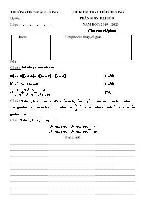 Đề kiểm tra 1 tiết Chương 3 môn Đại số Lớp 8 - Năm học 2019-2020 - Trường THCS Mậu Lương (Có đáp án)