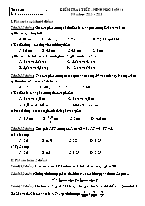 Đề kiểm tra 1 tiết Chương I môn Hình học Lớp 9 - Đề 4 - Năm học 2010-2011 (Có đáp án)