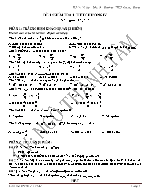 Đề kiểm tra 1 tiết Chương IV môn Toán Lớp 9 - Đề 1 - Ngô Thành Tâm (Có đáp án)