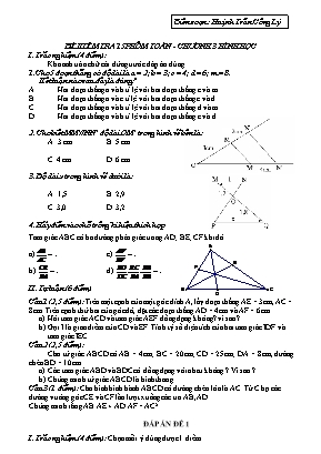 Đề kiểm tra 15 phút Chương III môn Hình học Lớp 8 - Huỳnh Trần Công Lý (Có đáp án)