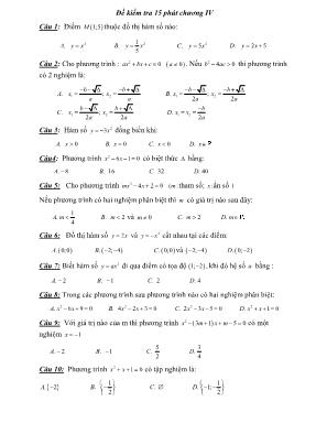 Đề kiểm tra 15 phút Chương IV môn Đại số Lớp 9