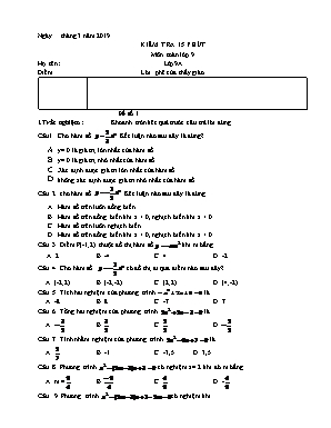 Đề kiểm tra 15 phút môn Toán Lớp 9 - Năm học 2018-2019 - Đề số 1