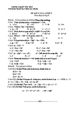 Đề kiểm tra 45 phút môn Đại số Lớp 8 - Trường THCS thị trấn Cái Rồng (Có đáp án)