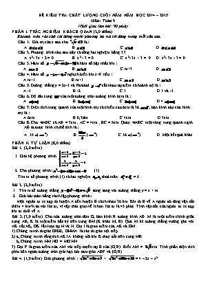 Đề kiểm tra chất lượng cuối năm môn Toán học Lớp 9 - Năm học 2014-2015