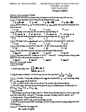 Đề kiểm tra chất lượng cuối năm môn Toán Khối 9 - Năm học 2014-2015 - Phòng GD và ĐT Giao Thủy (Có đáp án)