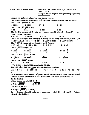 Đề kiểm tra chất lượng đầu năm môn Toán Lớp 9 - Năm học 2019-2020 - Trường THCS Nhơn Bình
