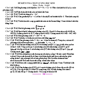Đề kiểm tra chất lượng học kì II môn Toán Lớp 9