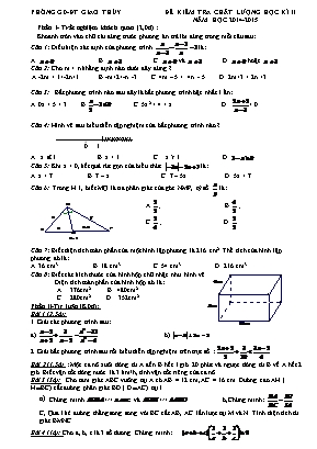 Đề kiểm tra chất lượng học kỳ II môn Toán Lớp 8 - Năm học 2014-2015 - Phòng giáo dục và đào tạo Giao Thủy