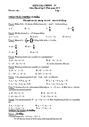Đề kiểm tra Chương 4 môn Đại số Lớp 9