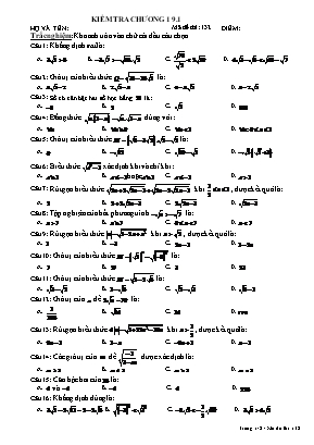 Đề kiểm tra Chương I môn Đại số Lớp 9 - Mã đề 132