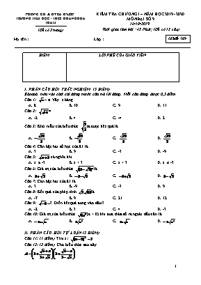 Đề kiểm tra Chương I môn Đại số Lớp 9 - Mã đề 169 - Năm học 2019-2020- Trường TH và THCS Hoàng Hoa Thám