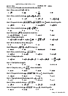 Đề kiểm tra Chương I môn Đại số Lớp 9 - Mã đề 485