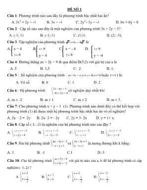 Đề kiểm tra Chương III môn Đại số Lớp 9 - Đề số 1