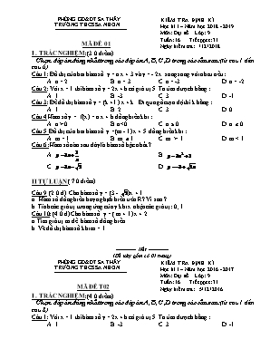 Đề kiểm tra định kì học kì I môn Toán Lớp 9 - Mã đề 01 - Năm học 2018-2019 - Trường THCS Sa Nhơn (Có đáp án)
