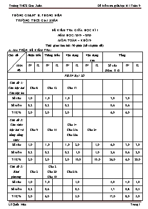 Đề kiểm tra giữa học kì I môn Toán Lớp 9 - Năm học 2019-2020 - Trường THCS Giai Xuân (Có đáp án)