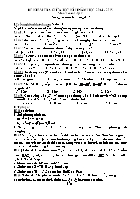 Đề kiểm tra giữa học kì II môn Toán Lớp 9 - Năm học 2014-2015