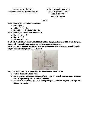 Đề kiểm tra giữa học kỳ I môn Toán Lớp 8 - Năm học 2019-2020 - Trường THCS Võ Thành Trang - Đề A