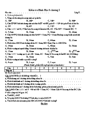 Đề kiểm tra Hình học Lớp 8 - Chương 1