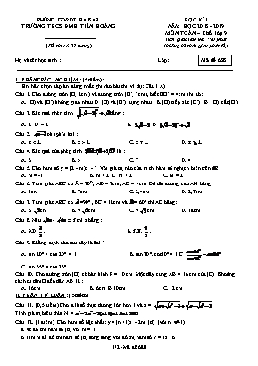 Đề kiểm tra học kì I môn Toán Lớp 9 - Mã đề 688 - Năm học 2018-2019 - Trường THCS Đinh Tiên Hoàng