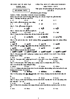 Đề kiểm tra học kì I môn Toán Lớp 9 - Mã đề B - Năm học 2018-2019 - Sở giáo dục và đào tạo Quảng Nam