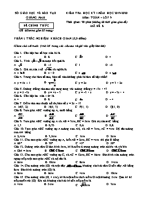 Đề kiểm tra học kì I môn Toán Lớp 9 - Mã đề B - Năm học 2019-2020 - Sở giáo dục và đào tạo Quảng Nam