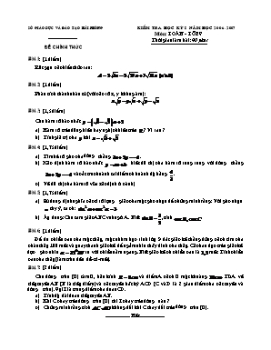 Đề kiểm tra học kì I môn Toán Lớp 9 - Năm học 2006-2007 - Sở giáo dục và đào tạo Hải Phòng (Có đáp án)