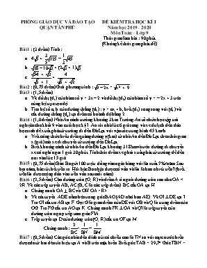 Đề kiểm tra học kì I môn Toán Lớp 9 - Năm học 2019-2020 - Phòng giáo dục và đào tạo quận Tân Phú
