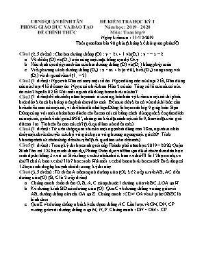 Đề kiểm tra học kì I môn Toán Lớp 9 - Năm học 2019-2020 - Phòng giáo dục và đào tạo quận Bình Tân