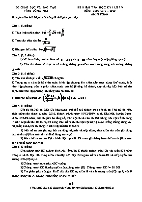 Đề kiểm tra học kì I môn Toán Lớp 9 - Năm học 2019-2020 - Sở giáo dục và đào tạo tỉnh Đồng Nai