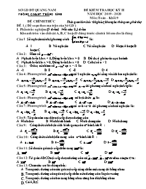 Đề kiểm tra học kì II môn Toán Lớp 9 - Đề 1 - Năm học 2019-2020 - Phòng giáo dục và đào tạo Thăng Bình