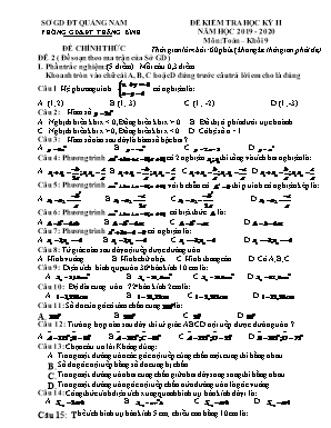 Đề kiểm tra học kì II môn Toán Lớp 9 - Đề 2 - Năm học 2019-2020 - Phòng giáo dục và đào tạo Thăng Bình