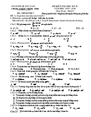 Đề kiểm tra học kì II môn Toán Lớp 9 - Đề 3 - Năm học 2019-2020 - Phòng giáo dục và đào tạo Thăng Bình