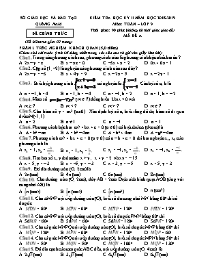 Đề kiểm tra học kì II môn Toán Lớp 9 - Mã đề A - Năm học 2018-2019 - Sở giáo dục và đào tạo Quảng Nam