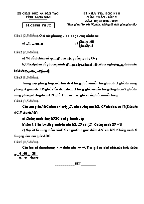 Đề kiểm tra học kì II môn Toán Lớp 9 - Năm học 2018-2019 - Sở giáo dục và đào tạo tỉnh Lạng Sơn