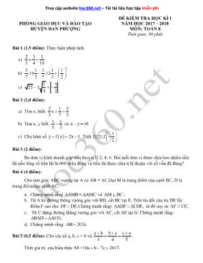 Đề kiểm tra học kỳ I môn Toán Lớp 8 - Năm học 2017-2018 - Phòng giáo dục và đào tạo Đan Phượng